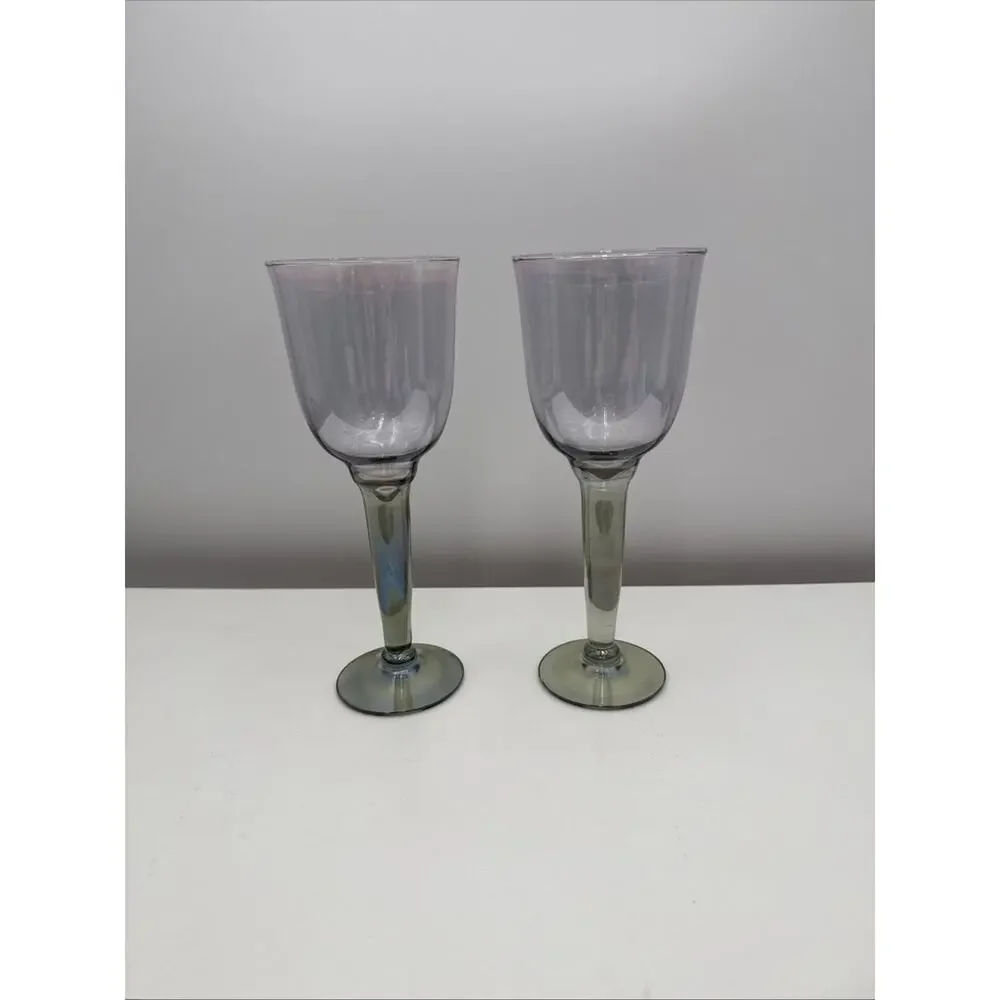 2 - La‎ Mediterranea Green Wine / Water Goblets. Hand Crafted 8.5” Tall EUC